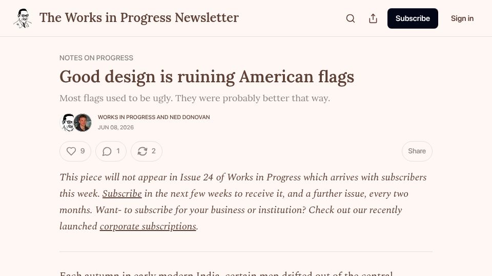 Screenshot of worksinprogress.news: Why all new flags look the same