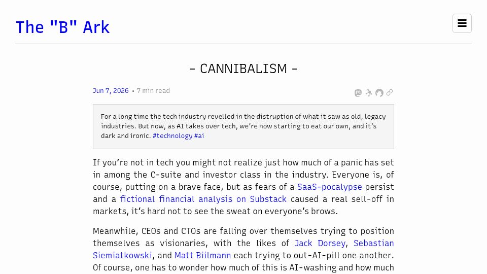 Screenshot of b-ark.ca: Cannibalism