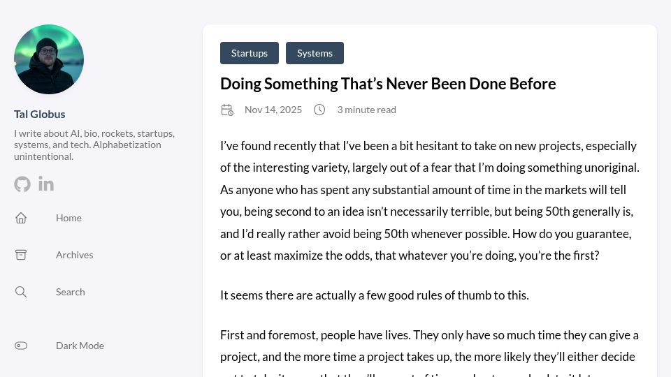 Screenshot of talglobus.com: Doing something that’s never been done before (2025)