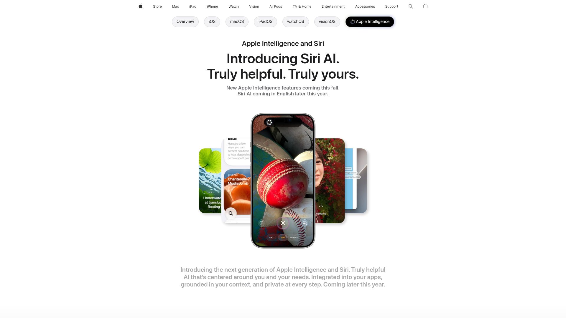 Screenshot of apple.com: Siri AI