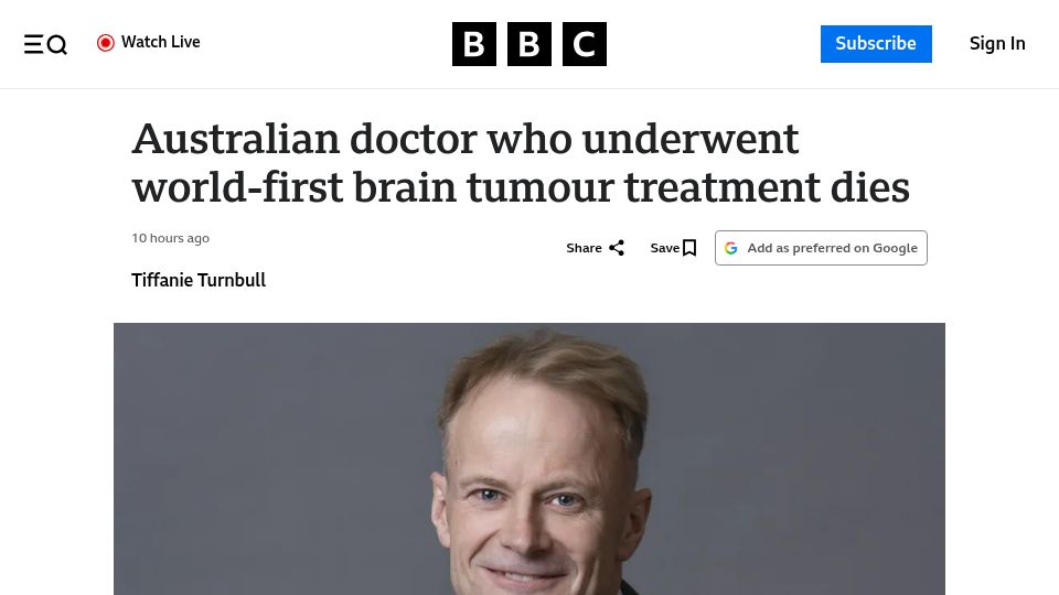 Screenshot of bbc.com: Richard Scolyer Has Died