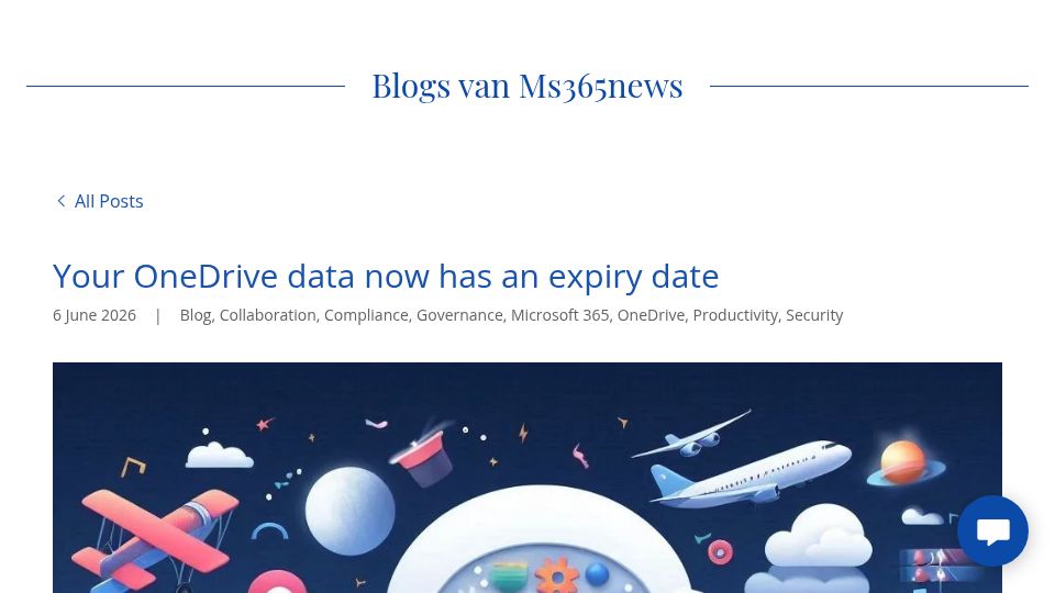 Screenshot of ms365news.com: OneDrive data now has an expiry date