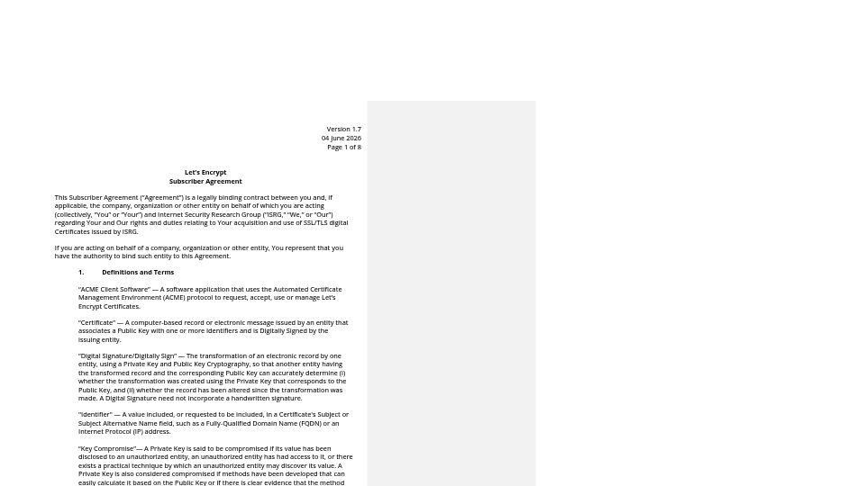 Screenshot of letsencrypt.org: Let's Encrypt bans certificate usage in any US sanctioned territory [pdf]