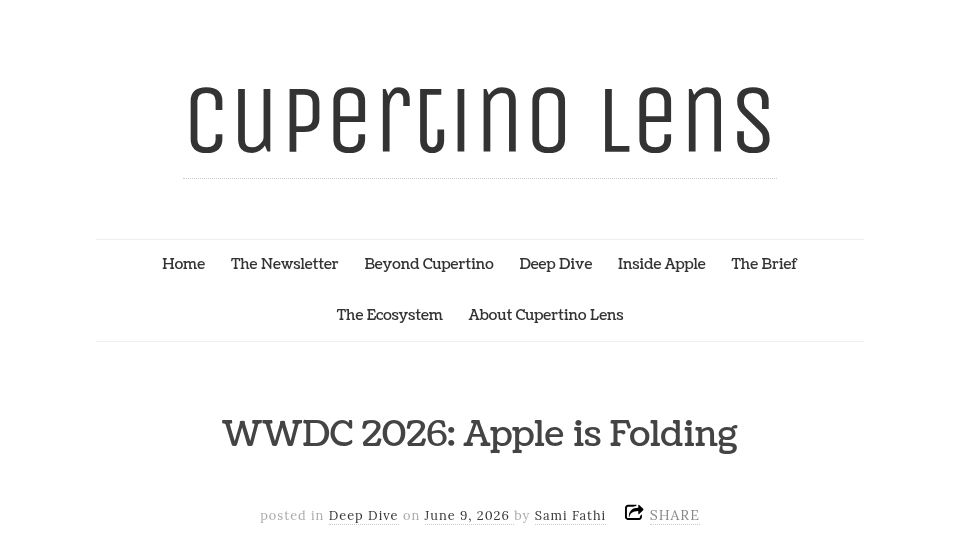 Screenshot of cupertinolens.com: WWDC 2026: Apple is Folding