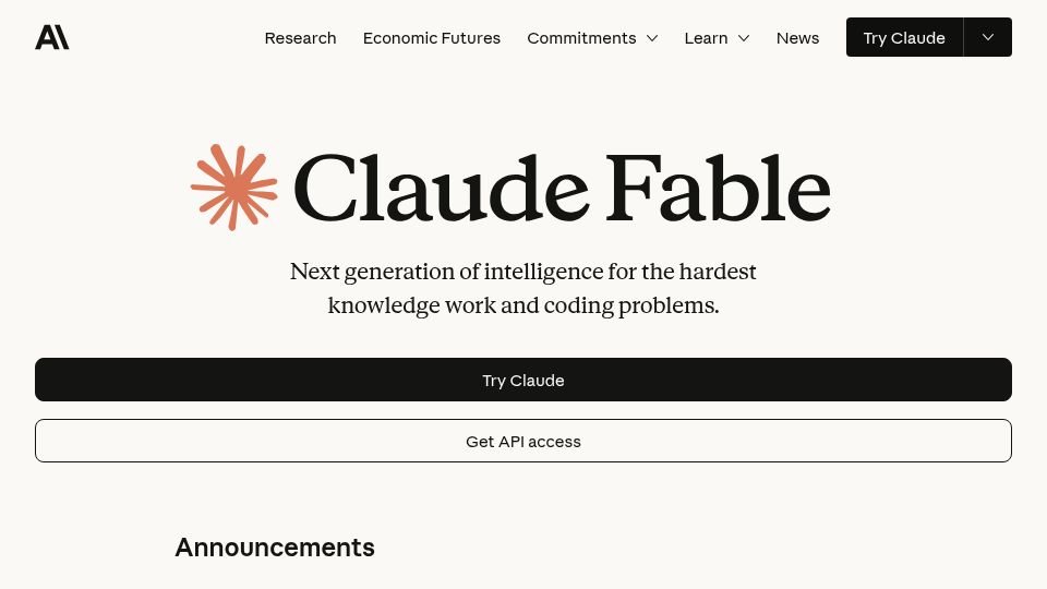 Screenshot of anthropic.com: Claude Mythos 5 / Fable 5