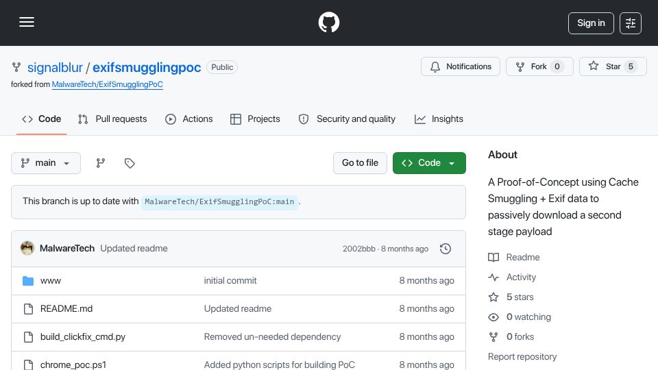 Screenshot of github.com: Exif Smuggling (2025)