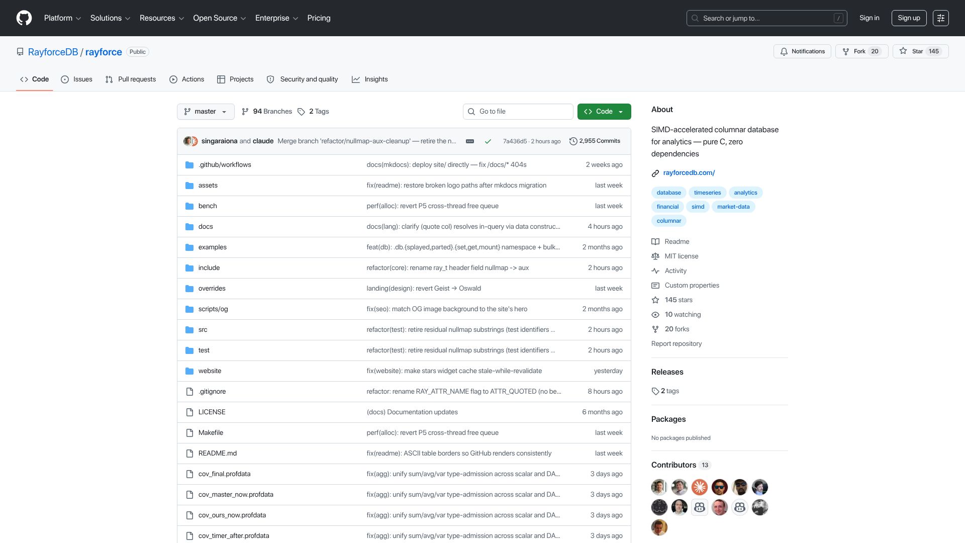 Screenshot of github.com: Rayforce