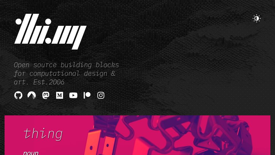 Screenshot of thi.ng: Thi.ng – open-source building blocks for computational design and art