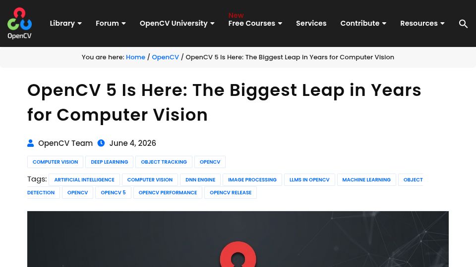 Screenshot of opencv.org: OpenCV 5 Is Here: The Biggest Leap in Years for Computer Vision