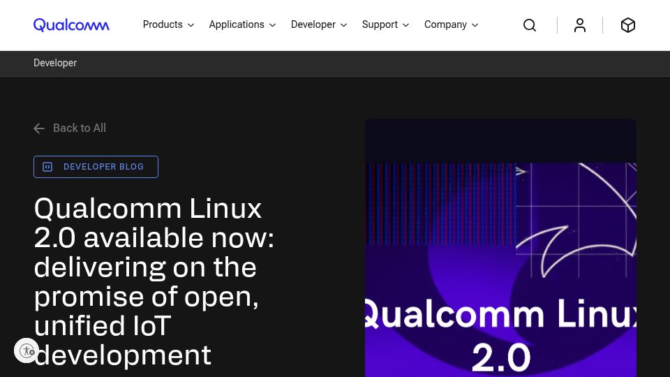 Screenshot of qualcomm.com: Qualcomm Linux 2.0