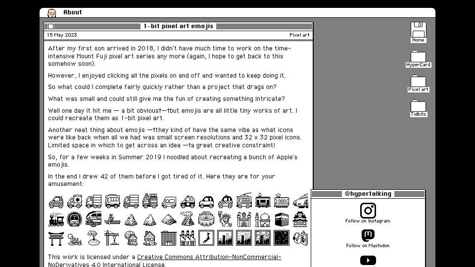 Screenshot of hypertalking.com: 1-Bit Pixel Art Emojis