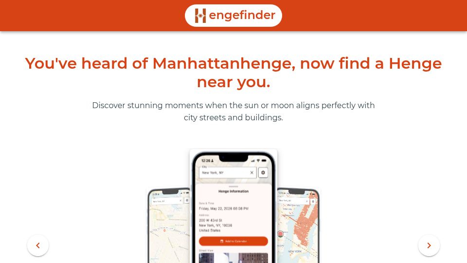 Screenshot of hengefinder.com: Hengefinder