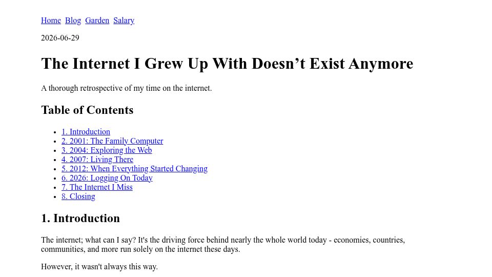 Screenshot of cleberg.net: A retrospective of my time on the internet