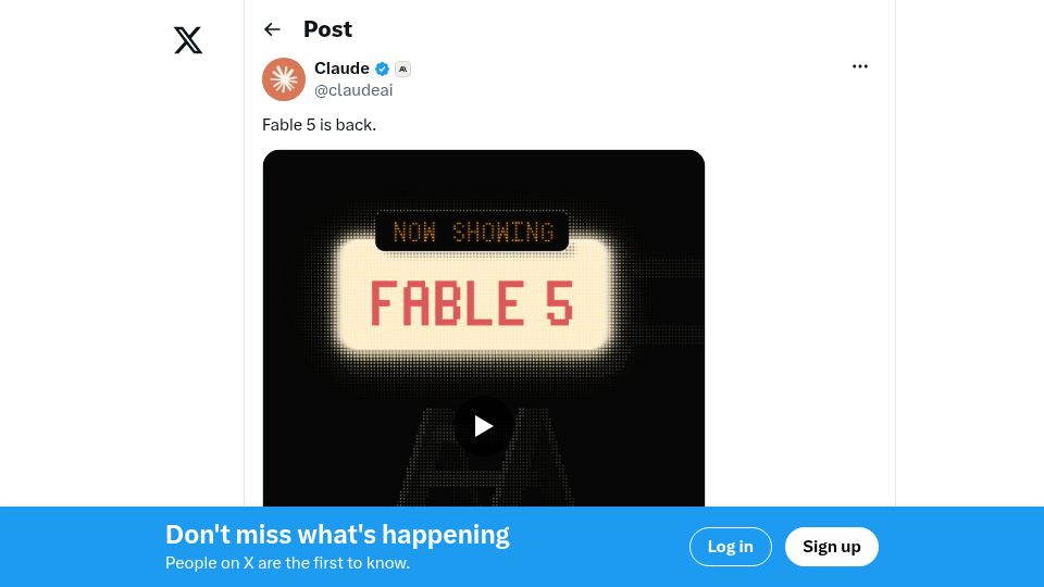 Screenshot of twitter.com: Fable 5 is Back