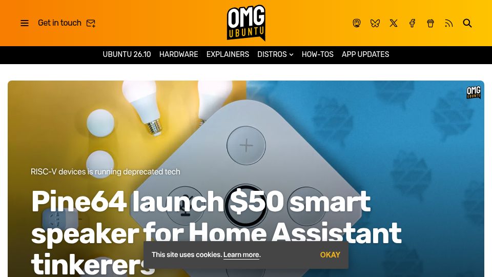 Screenshot of omgubuntu.co.uk: Pine64 launch $50 smart speaker for Home Assistant tinkerers