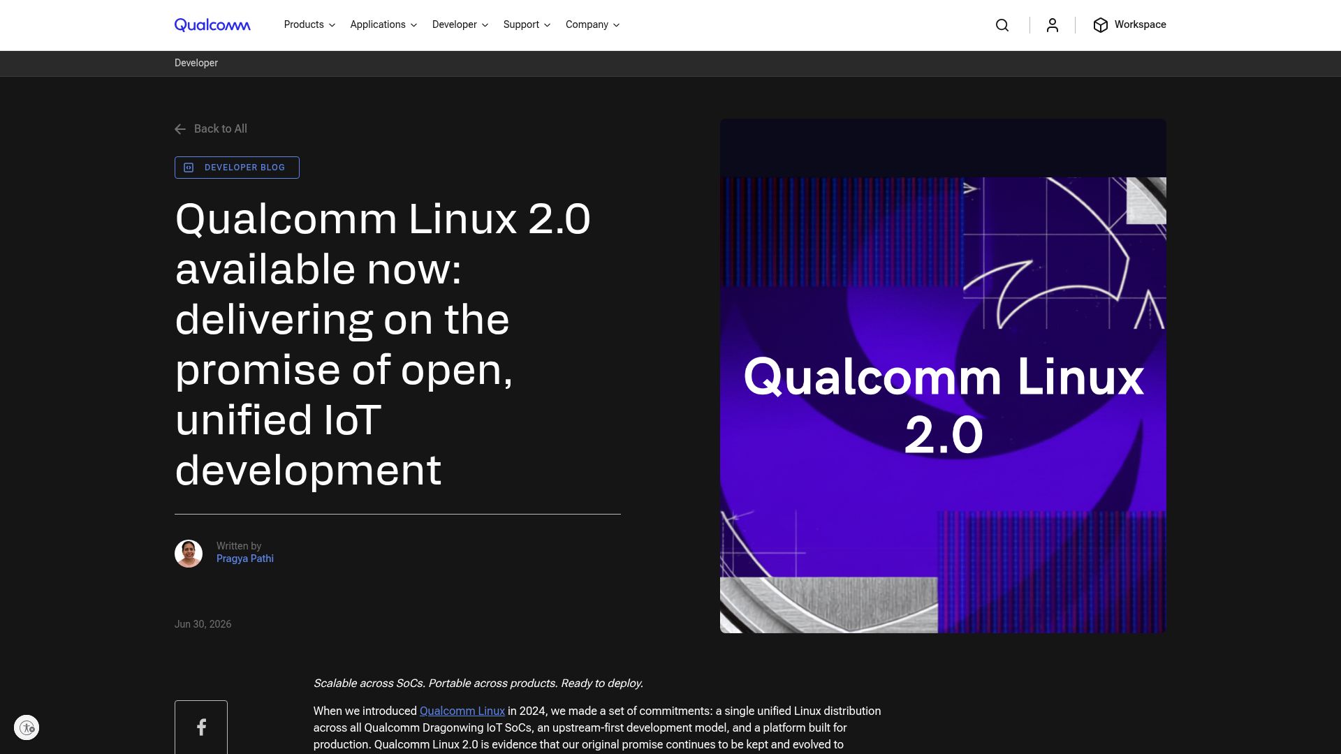 Screenshot of qualcomm.com: Qualcomm Linux 2.0