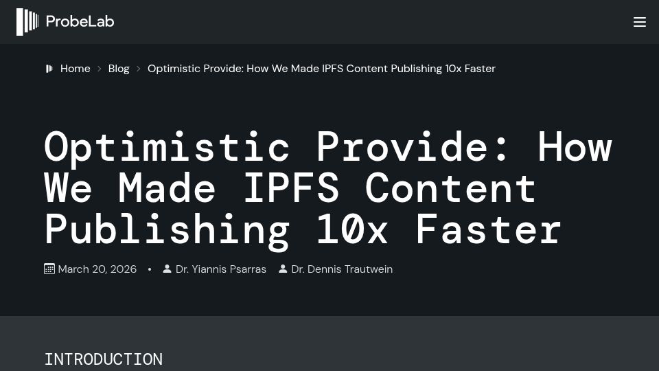 Screenshot of probelab.io: How We Made IPFS Content Publishing 10x Faster