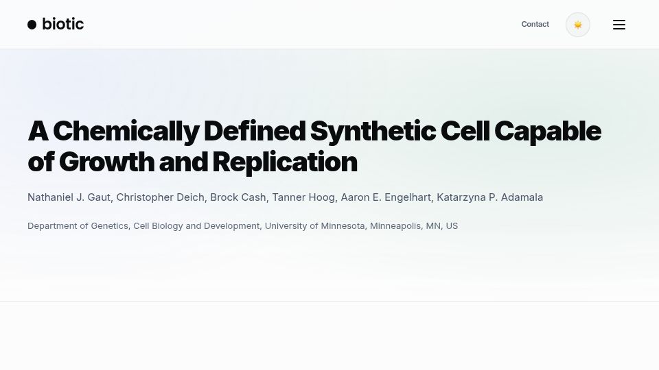 Screenshot of biotic.org: SpudCell: The first synthetic cell with a complete cell cycle
