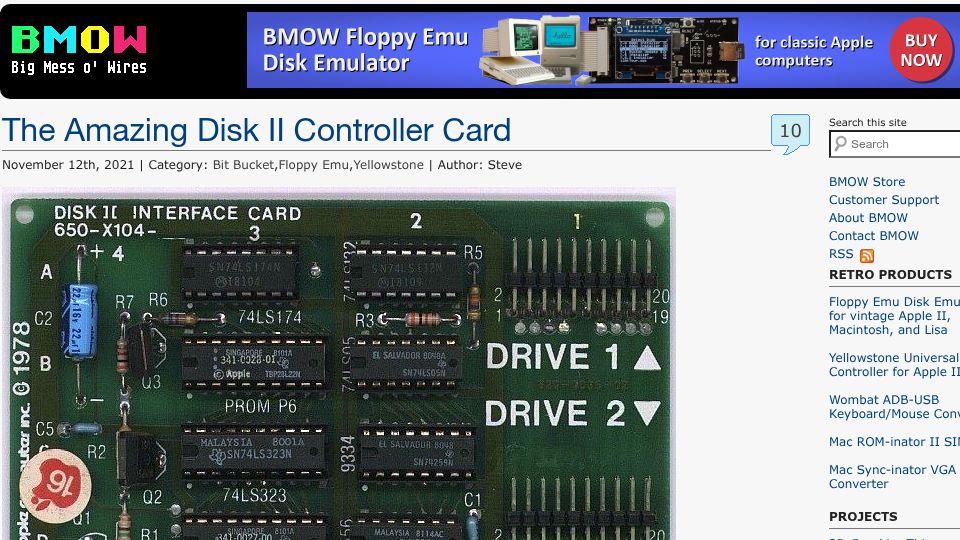 Screenshot of bigmessowires.com: The Apple Disk II Controller Card (2021)