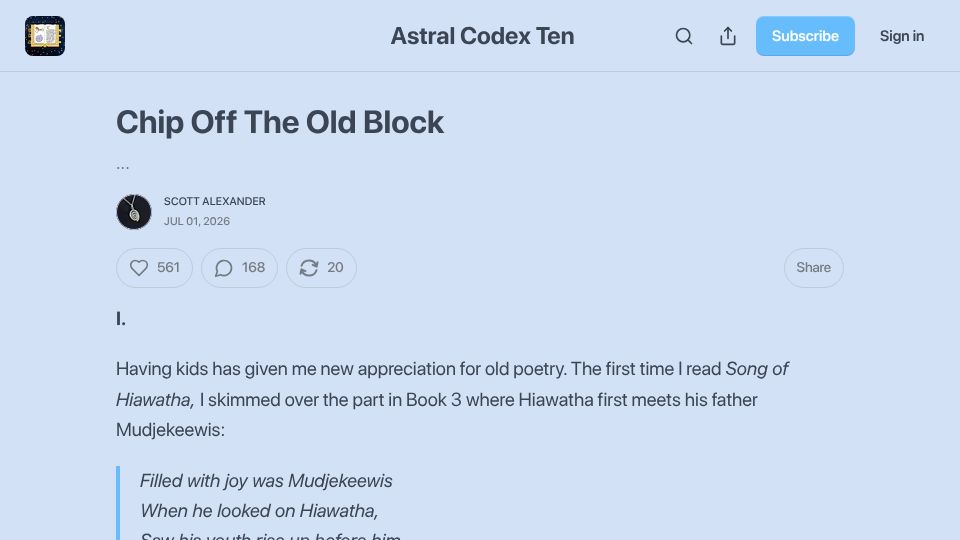 Screenshot of astralcodexten.com: Chip Off The Old Block