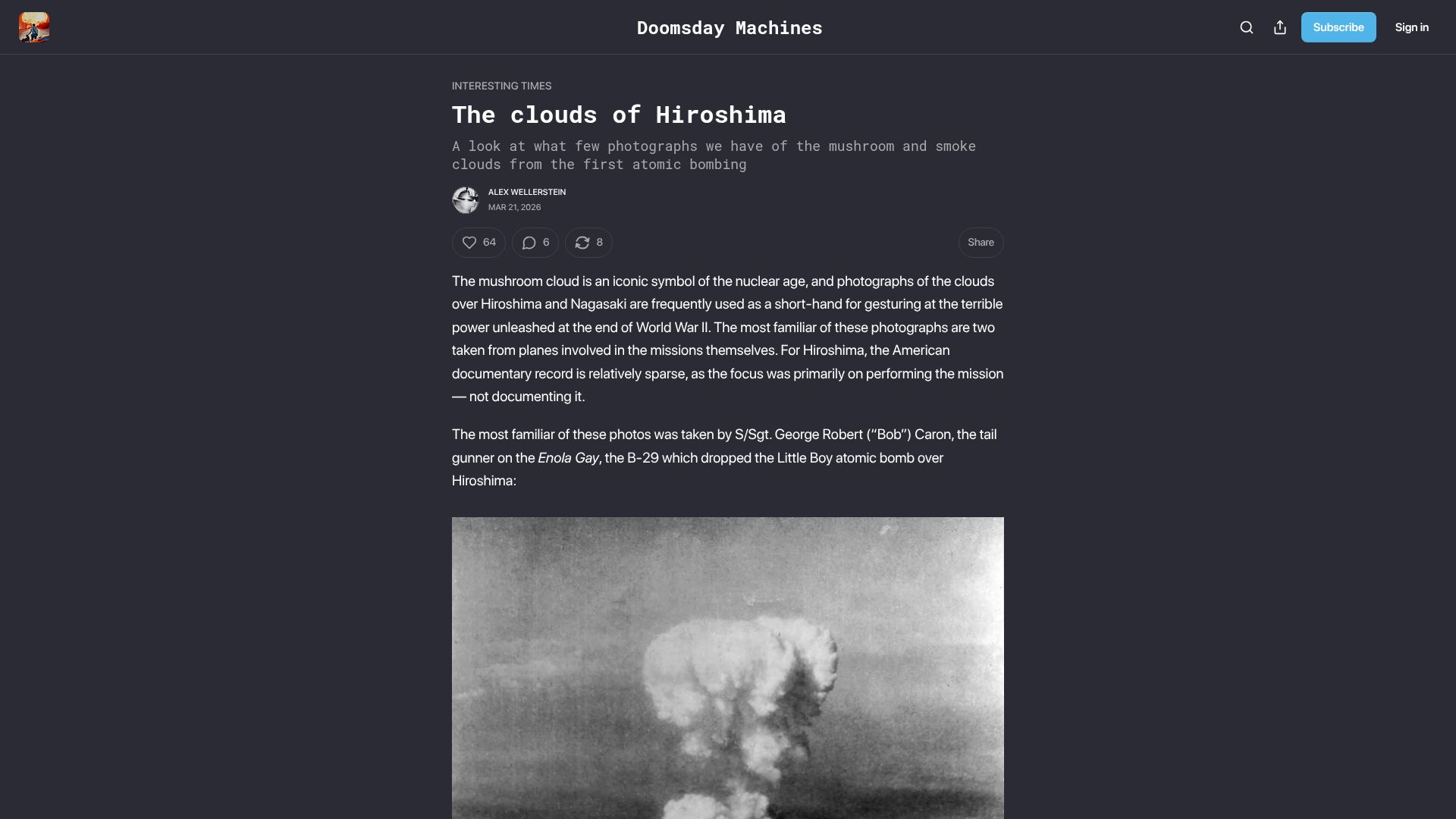 Screenshot of doomsdaymachines.net: The Clouds of Hiroshima