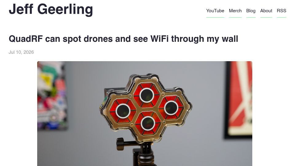 Screenshot of jeffgeerling.com: QuadRF can spot drones and see WiFi through my wall