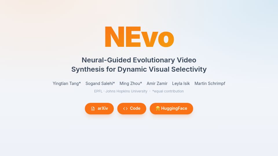 Screenshot of nevo-project.epfl.ch: AI-generated videos to maximally drive a target brain region