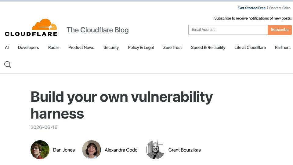 Screenshot of blog.cloudflare.com: Build your own vulnerability harness