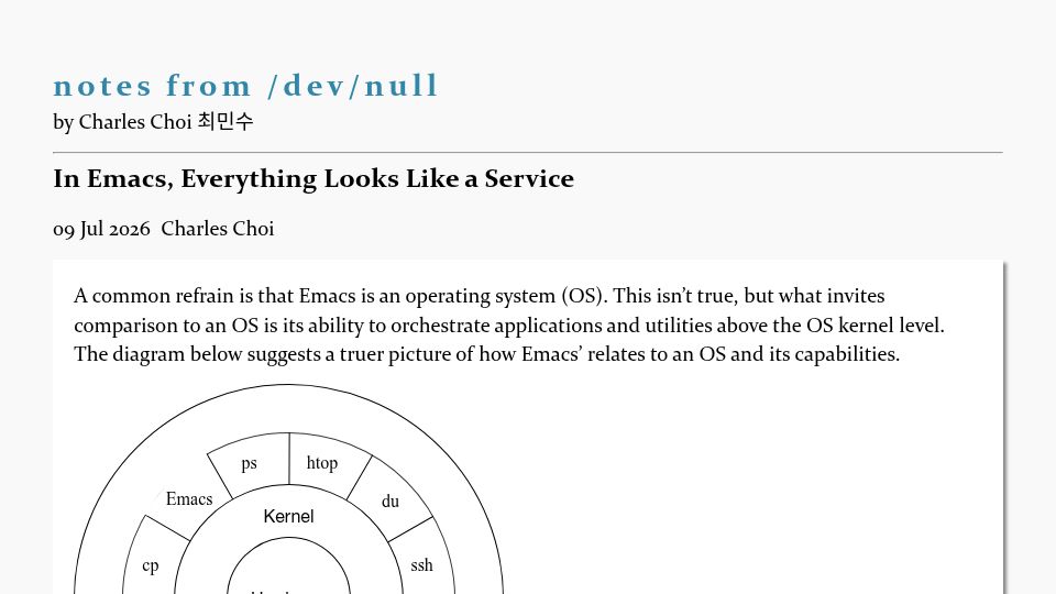 Screenshot of yummymelon.com: In Emacs, everything looks like a service