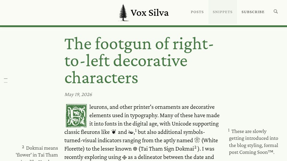 Screenshot of blog.alexbeals.com: The footgun of right-to-left decorative characters