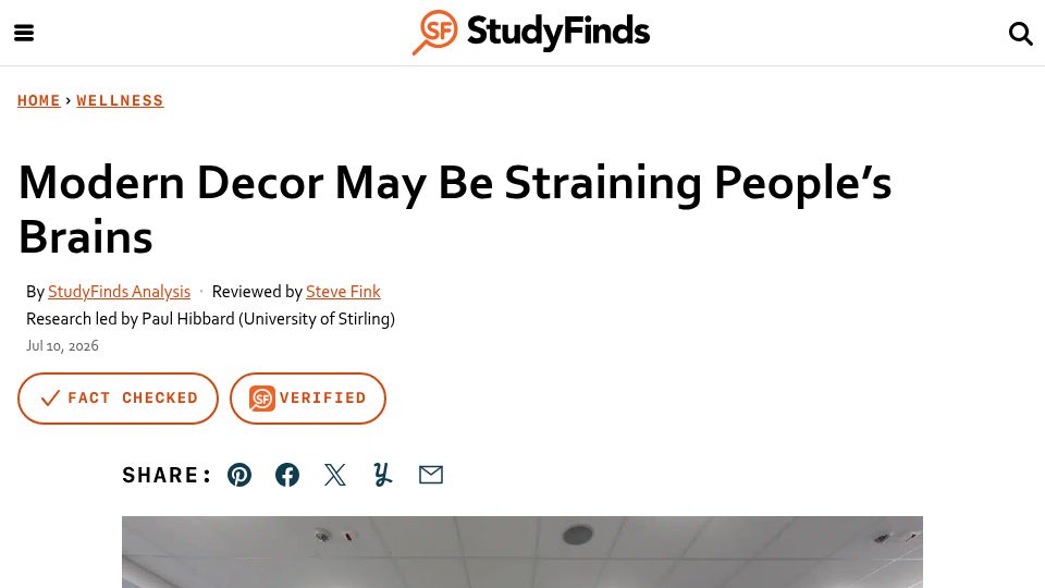 Screenshot of studyfinds.com: Modern decor may be straining people's brains