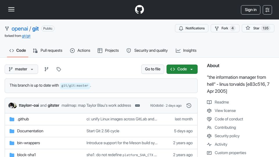 Screenshot of github.com: OpenAI Forked Git on GitHub