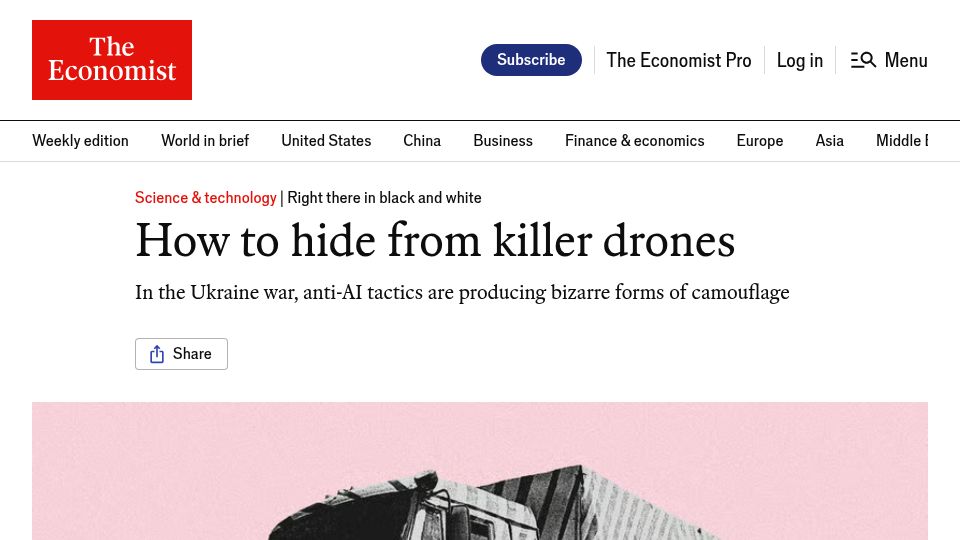 Screenshot of economist.com: How to hide from killer drones