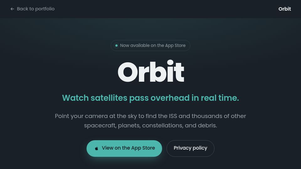 Screenshot of nagylukas.github.io: Show HN: Orbit – AR satellite tracker, watch 15k+ objects