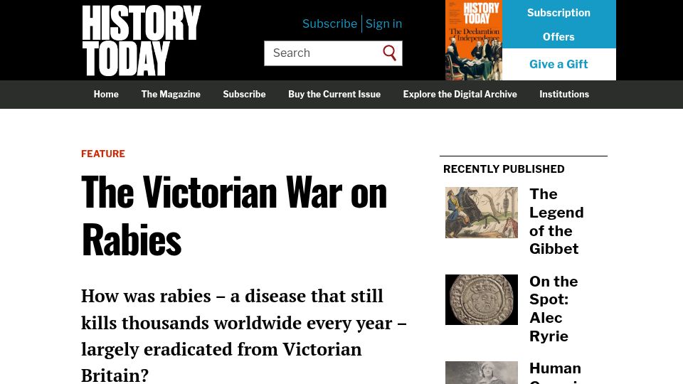 Screenshot of historytoday.com: The Victorian War on Rabies