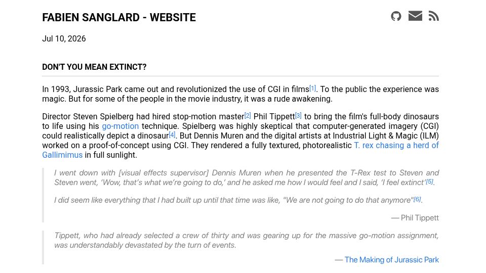 Screenshot of fabiensanglard.net: Don't you mean extinct?