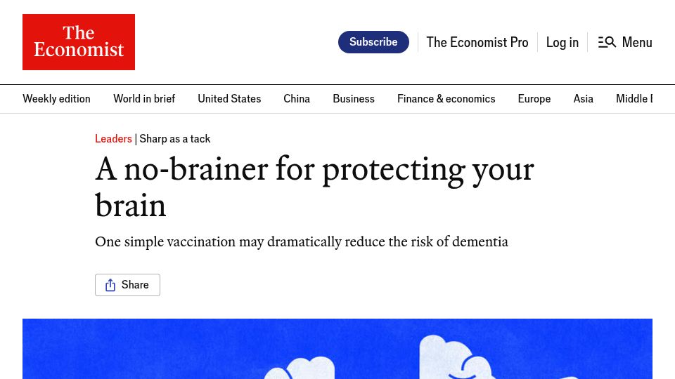 Screenshot of economist.com: The shingles vaccine may reduce the risk of dementia
