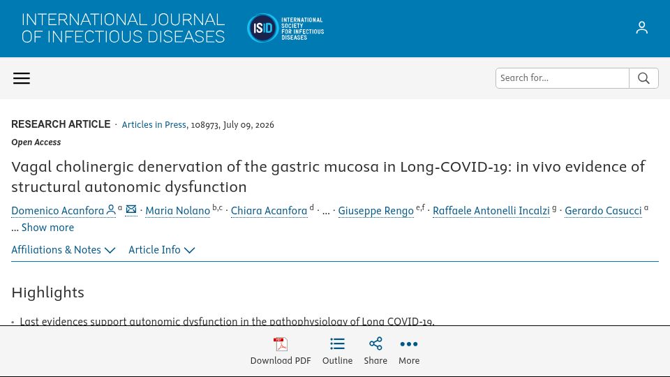 Screenshot of ijidonline.com: Long Covid May Physically Damage the Nerves That Control the Stomach