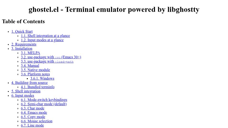 Screenshot of dakra.github.io: Ghostel.el: Terminal emulator powered by libghostty