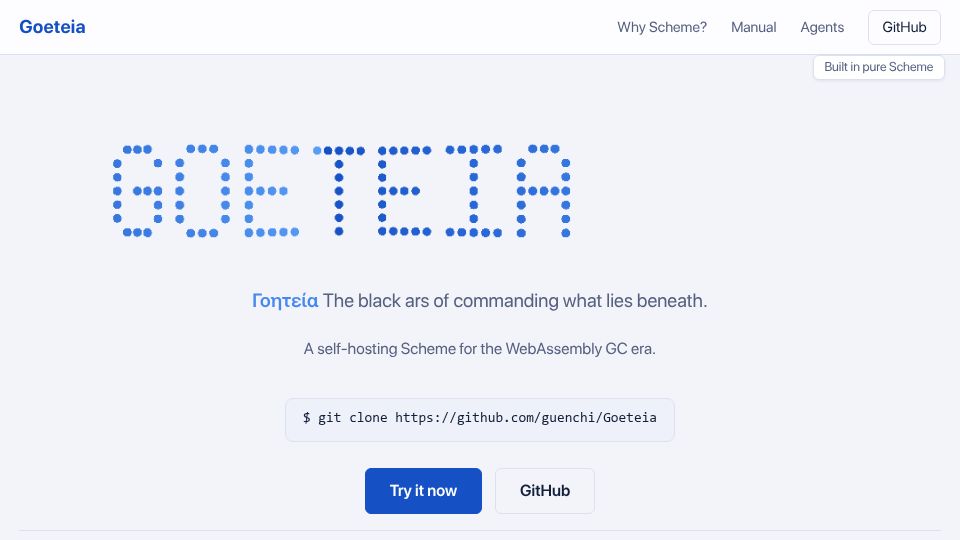 Screenshot of goeteia.dev: A pure scheme web programming tool