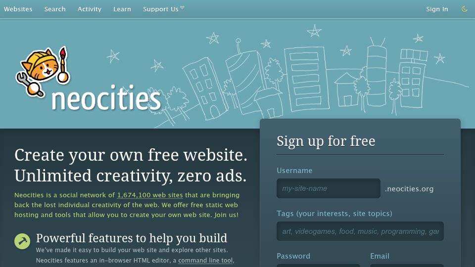 Screenshot of neocities.org: Neocities: Create your own free website