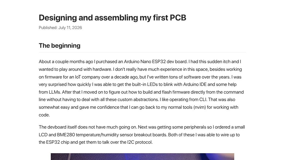Screenshot of vilkeliskis.com: Designing and assembling my first PCB