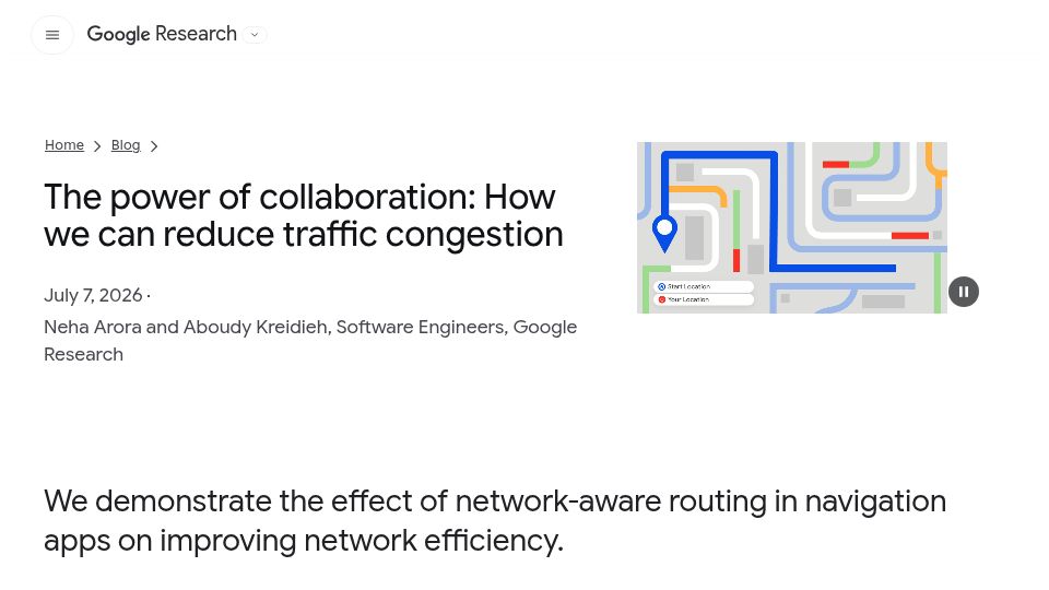 Screenshot of research.google: How we can reduce traffic congestion