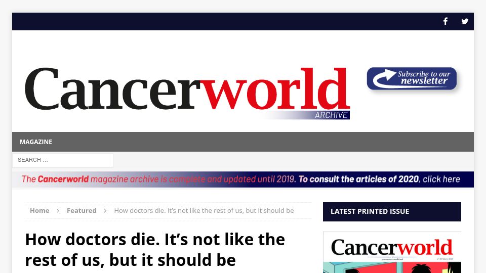 Screenshot of archive.cancerworld.net: How Doctors die. It’s not like the rest of us (2016)