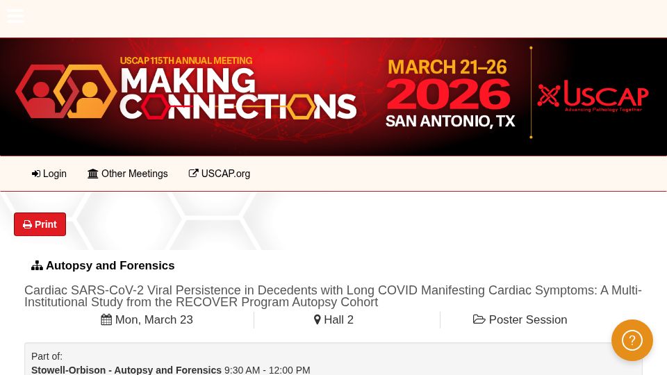 Screenshot of my.uscap.org: Autopsy Study Finds Replicating SARS-CoV-2 in the Hearts of Long Covid