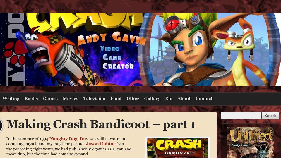 Screenshot of all-things-andy-gavin.com: Making Crash Bandicoot (2011)