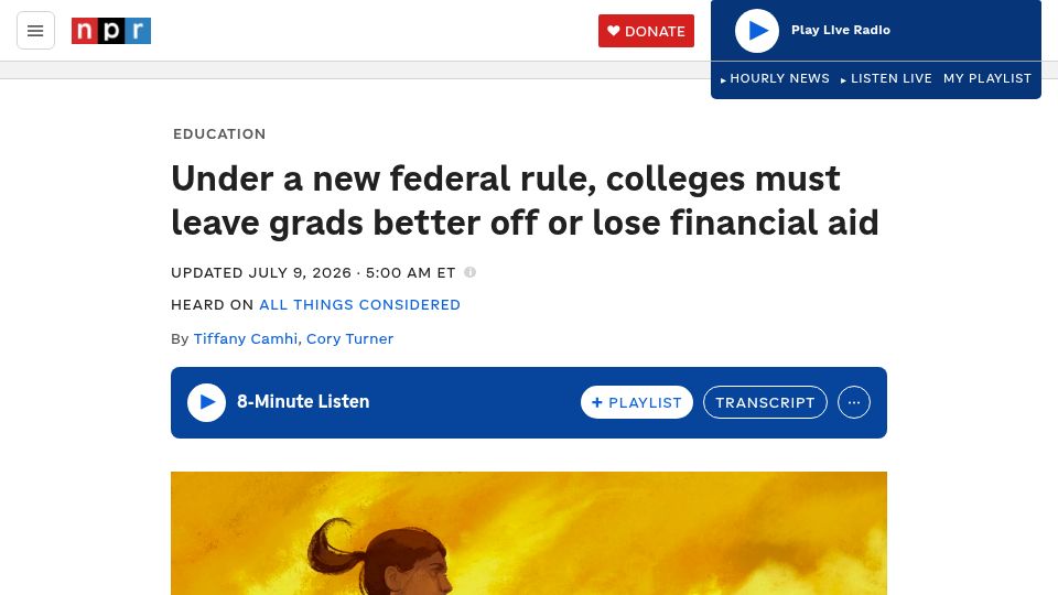 Screenshot of npr.org: Under federal rule, colleges must leave grads better off or lose financial aid