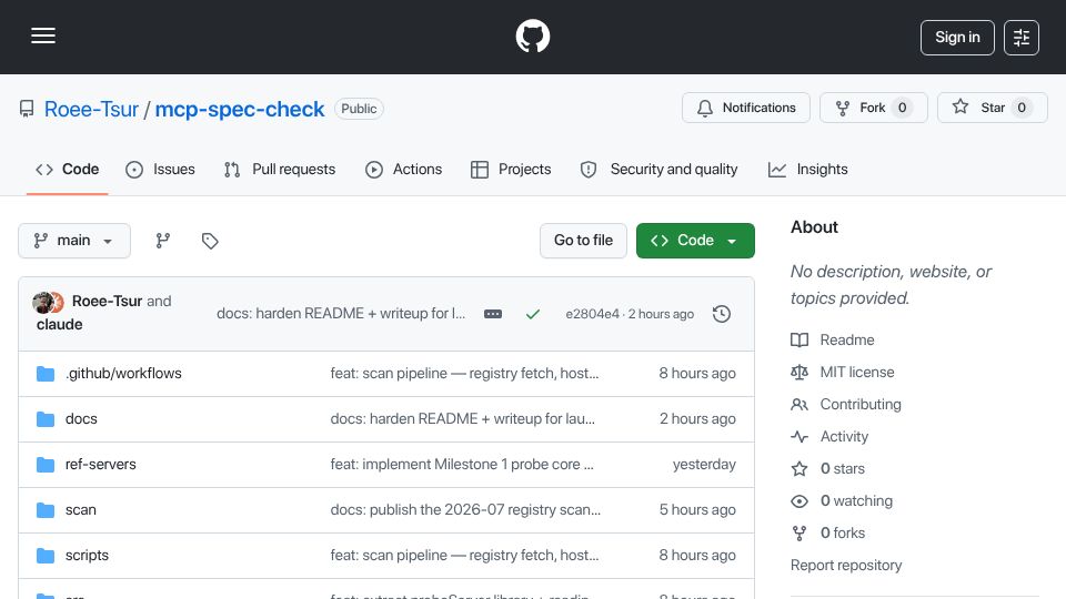 Screenshot of github.com: Show HN: Only 1 of 4,356 reachable MCP servers is ready for the 2026-07-28 spec