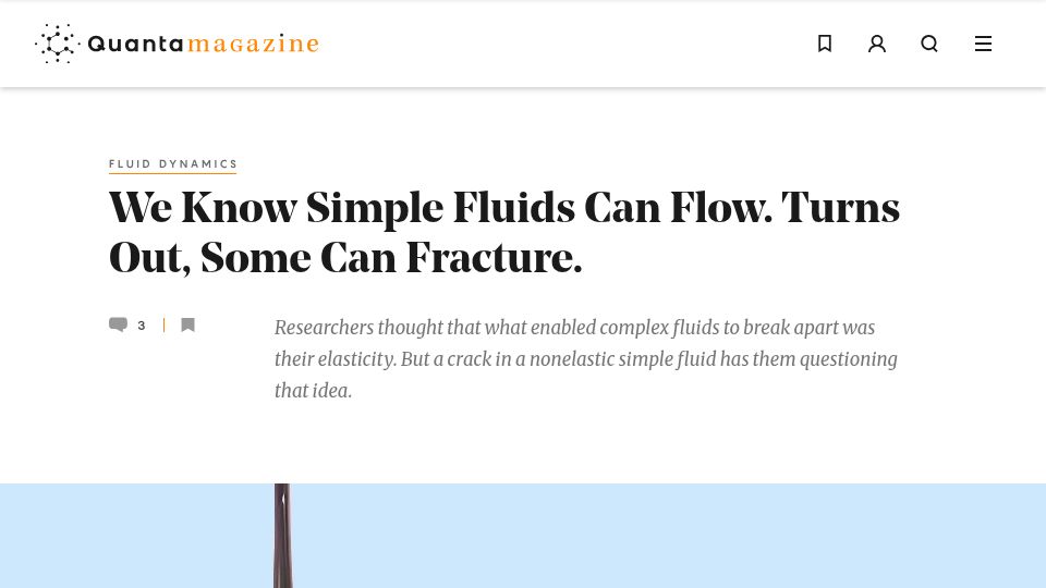 Screenshot of quantamagazine.org: Unexpected Solidlike Fracture in Simple Liquids