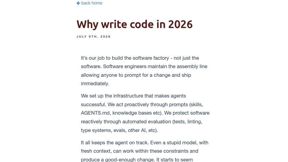 Screenshot of softwaredoug.com: Why Write Code in 2026